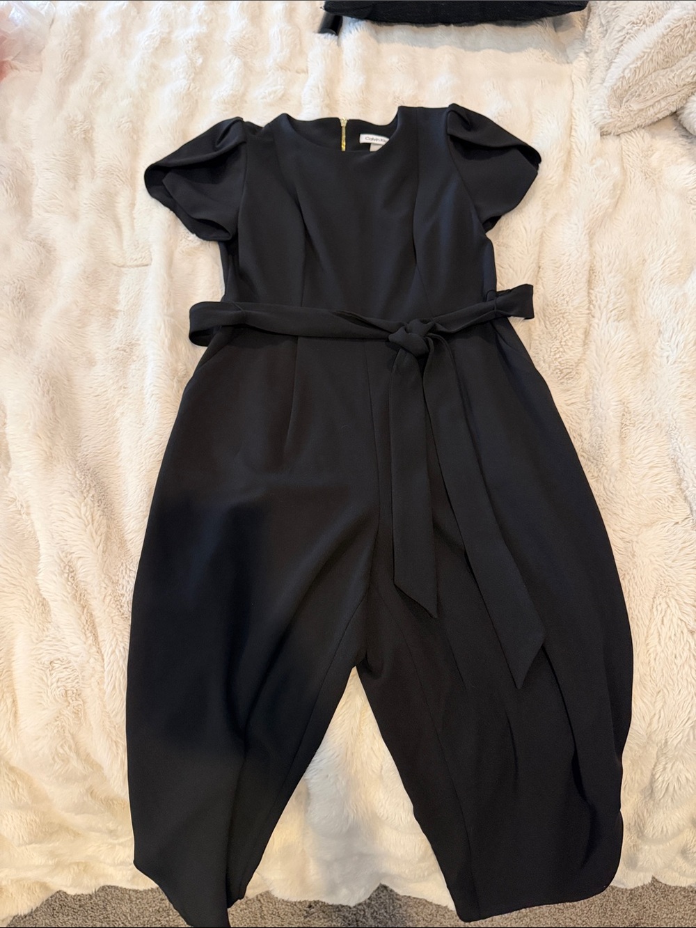 Calvin Klein Black Short-Sleeve Belted Jumpsuit